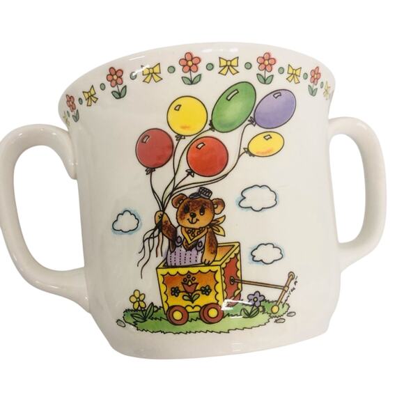 Lefton China New Mommy Double Handle Cup and Saucer Colorful Baby Bears Balloons - Picture 7 of 16